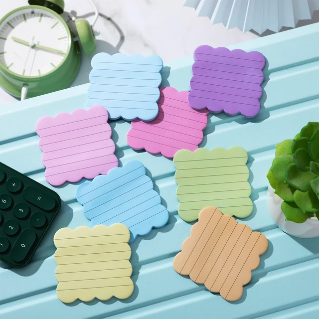 Alt view image 4 of 6 - 8 Pack Scalloped Sticky Notes Lined 3" X 3" Rainbow Memo Pads Aesthetic Cute Wavy Edges, Self-stick for School Office Desk, 240 Sheets Bulk, Pretty Design for Reminders Planning