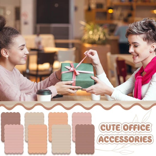 Alt view image 6 of 6 - 8 Pack Scalloped Sticky Notes Lined 4" X 6" Brown Memo Pads Aesthetic Cute Wavy Edges, Self-stick for School Office Desk, 240 Sheets Bulk, Pretty Design for Reminders Planning