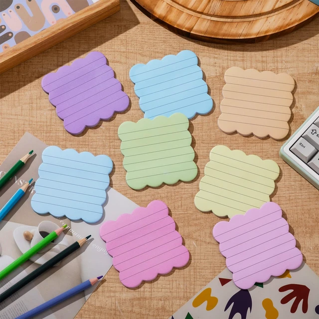 Alt view image 5 of 6 - 8 Pack Scalloped Sticky Notes Lined 3" X 3" Rainbow Memo Pads Aesthetic Cute Wavy Edges, Self-stick for School Office Desk, 240 Sheets Bulk, Pretty Design for Reminders Planning