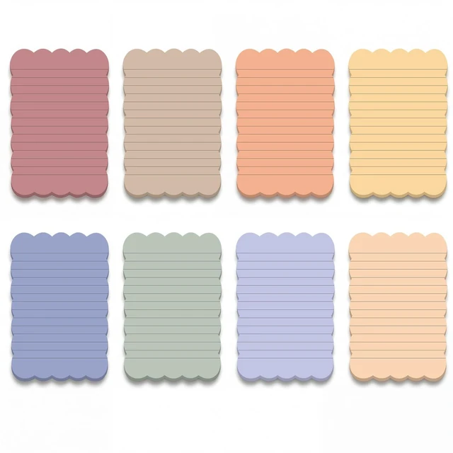 Main image of 8 Pack Scalloped Sticky Notes Lined 4" X 6" Morandii Memo Pads Aesthetic Cute Wavy Edges, Self-stick for School Office Desk, 240 Sheets Bulk, Pretty Design for Reminders Planning
