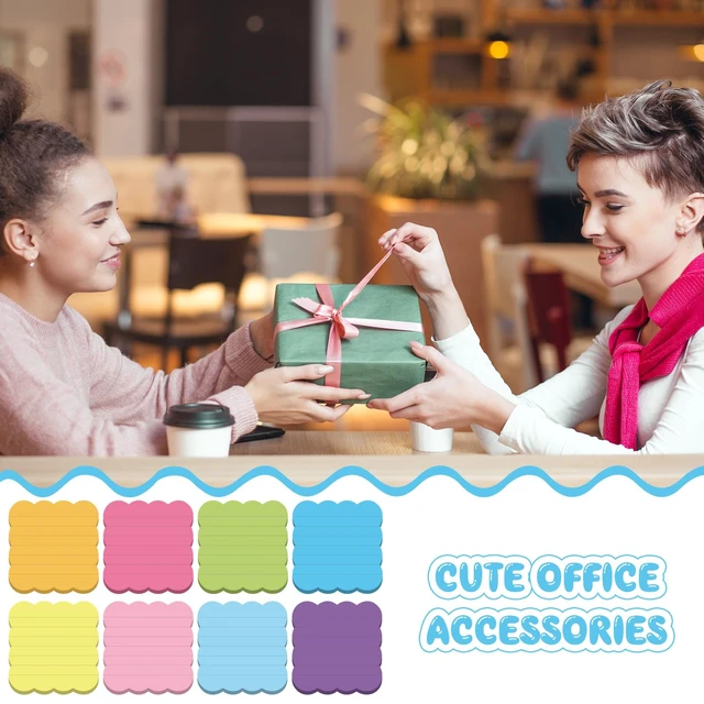 Alt view image 6 of 6 - 8 Pack Scalloped Sticky Notes Lined 3" X 3" Rainbow Memo Pads Aesthetic Cute Wavy Edges, Self-stick for School Office Desk, 240 Sheets Bulk, Pretty Design for Reminders Planning