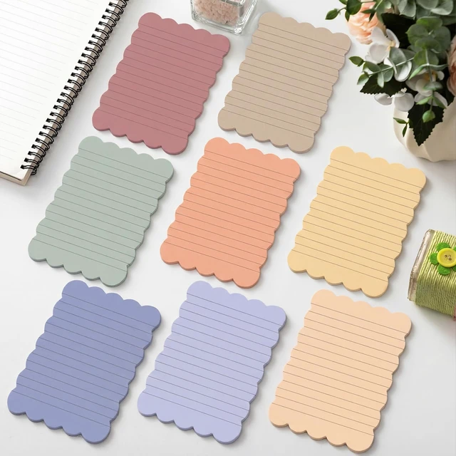 Alt view image 3 of 6 - 8 Pack Scalloped Sticky Notes Lined 4" X 6" Morandii Memo Pads Aesthetic Cute Wavy Edges, Self-stick for School Office Desk, 240 Sheets Bulk, Pretty Design for Reminders Planning