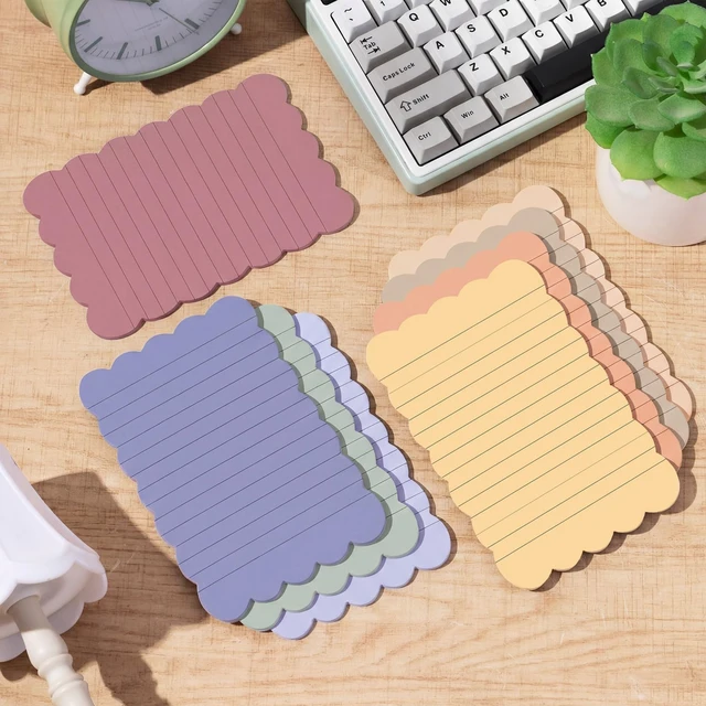 Alt view image 4 of 6 - 8 Pack Scalloped Sticky Notes Lined 4" X 6" Morandii Memo Pads Aesthetic Cute Wavy Edges, Self-stick for School Office Desk, 240 Sheets Bulk, Pretty Design for Reminders Planning