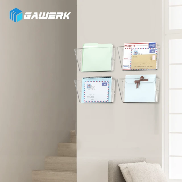 Alt view image 6 of 7 - Single Pocke Wall Mount File Holder Organizer (Clear, 4 Pack) Acrylic Hanging Wall Organizer, Plastic Wall Mount Mails Magazines Organizer for Office and Home