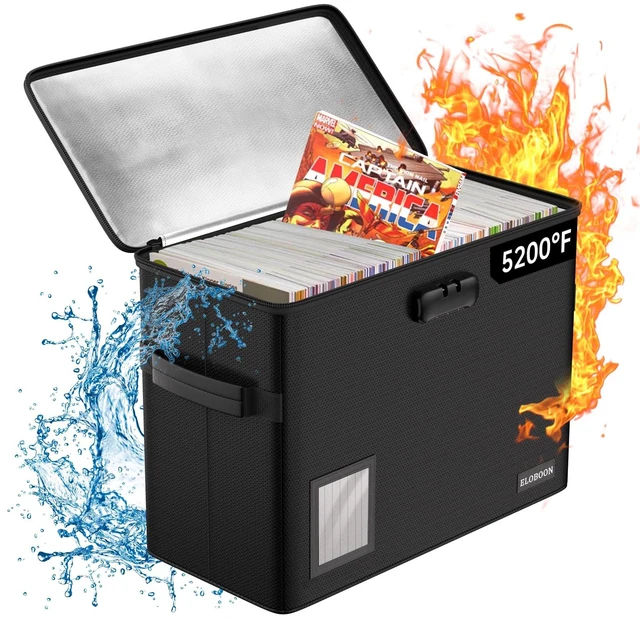 Main image of 5200 Fireproof Comic Book Storage with Lock for 150-175 Comics 5200, Holds 150-175 Comics,Water-Resistant, Moistureproof Comic Book Box,Zipper,Heavy Duty Bin,Container Holder,Black