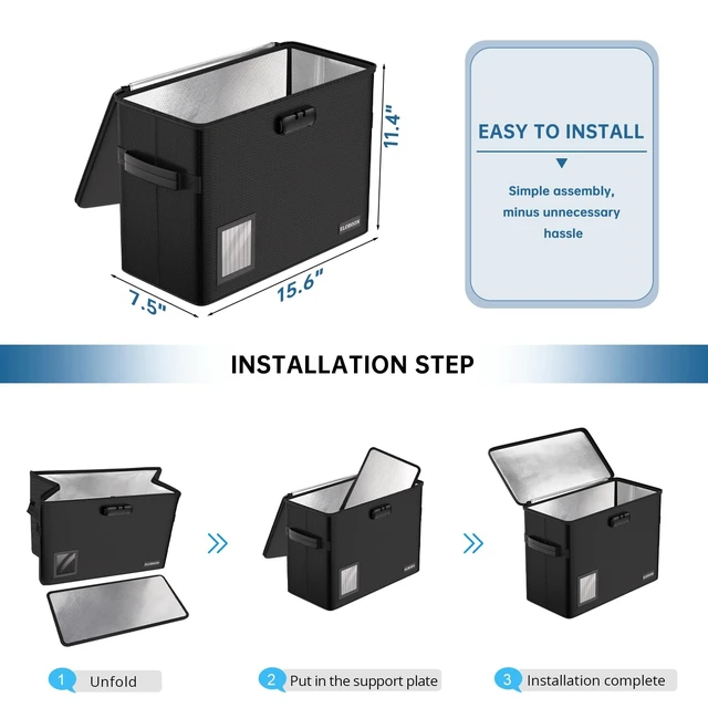 Alt view image 3 of 6 - 5200 Fireproof Comic Book Storage with Lock for 150-175 Comics 5200, Holds 150-175 Comics,Water-Resistant, Moistureproof Comic Book Box,Zipper,Heavy Duty Bin,Container Holder,Black