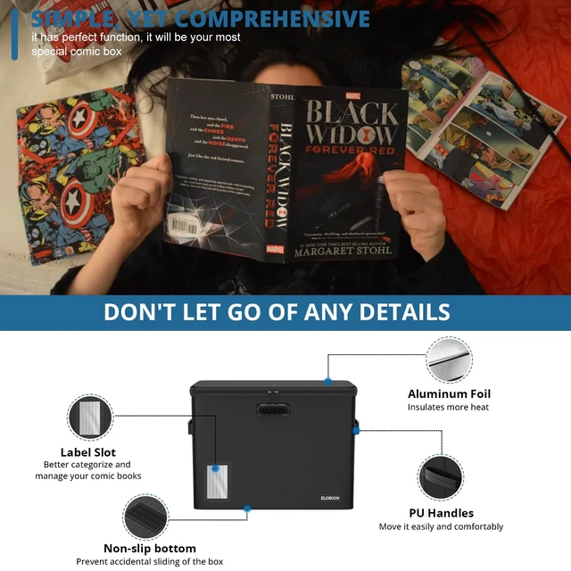 Alt view image 4 of 6 - 5200 Fireproof Comic Book Storage with Lock for 150-175 Comics 5200, Holds 150-175 Comics,Water-Resistant, Moistureproof Comic Book Box,Zipper,Heavy Duty Bin,Container Holder,Black