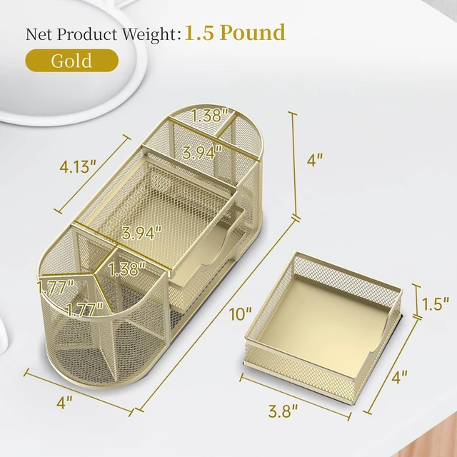 Alt view image 3 of 7 - Mesh Desk Organizer, Pen Holder for Desk with 2 Drawers, Yellow Desk Organizers and Accessories with 8 Compartments and 2 Drawers, Pencil Holder for Desk for Small Office Supplies