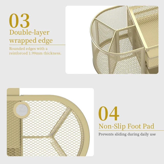 Alt view image 6 of 7 - Mesh Desk Organizer, Pen Holder for Desk with 2 Drawers, Yellow Desk Organizers and Accessories with 8 Compartments and 2 Drawers, Pencil Holder for Desk for Small Office Supplies