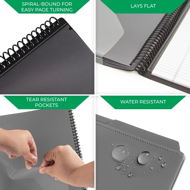 Alt view image 6 of 7 - Spiral Folder Organizer - 12 Dividers & 24 Pockets with Notepad Holder, Multi Pocket Color Cordinated Folder Binder with Customizable Tabs, Document Organizer (Grey)
