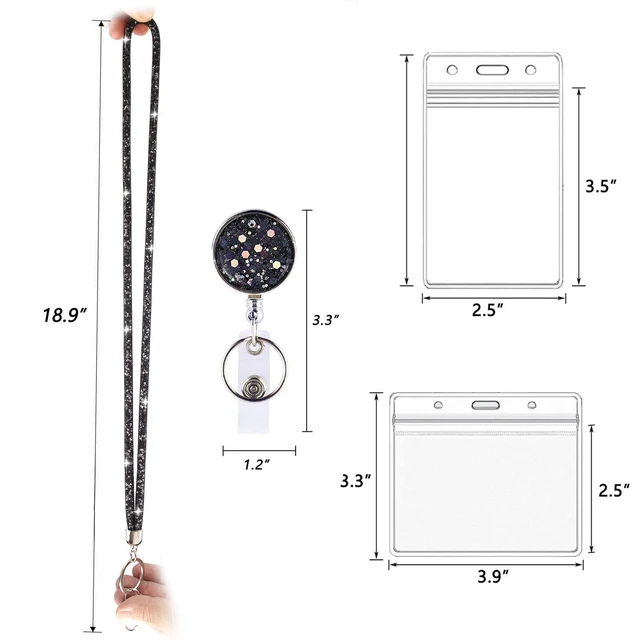 Alt view image 2 of 7 - Retractable ID Badge Holder with Bling Neck Strap Lanyard, Bling Badge Reel with Clear Card Holder for Office Worker Teacher Doctor (RSilverBlack)