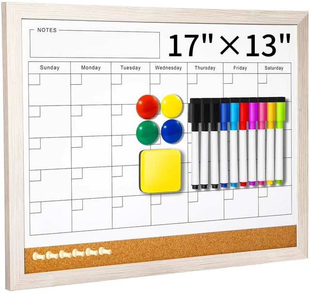Main image of Dry Erase Calendar Whiteboard for Wall - 17x13 Inch Magnetic Whiteboard, Reusable Monthly Planner Board for Home Office, Classroom, Teachers & Students (White)