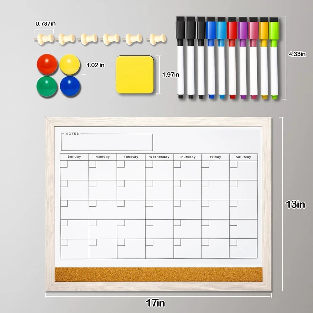 Alt view image 2 of 6 - Dry Erase Calendar Whiteboard for Wall - 17x13 Inch Magnetic Whiteboard, Reusable Monthly Planner Board for Home Office, Classroom, Teachers & Students (White)