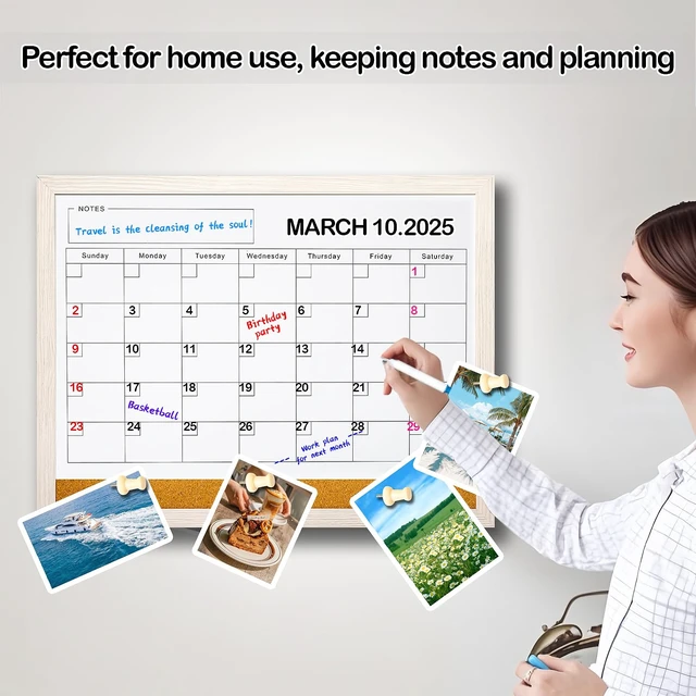 Alt view image 4 of 6 - Dry Erase Calendar Whiteboard for Wall - 17x13 Inch Magnetic Whiteboard, Reusable Monthly Planner Board for Home Office, Classroom, Teachers & Students (White)