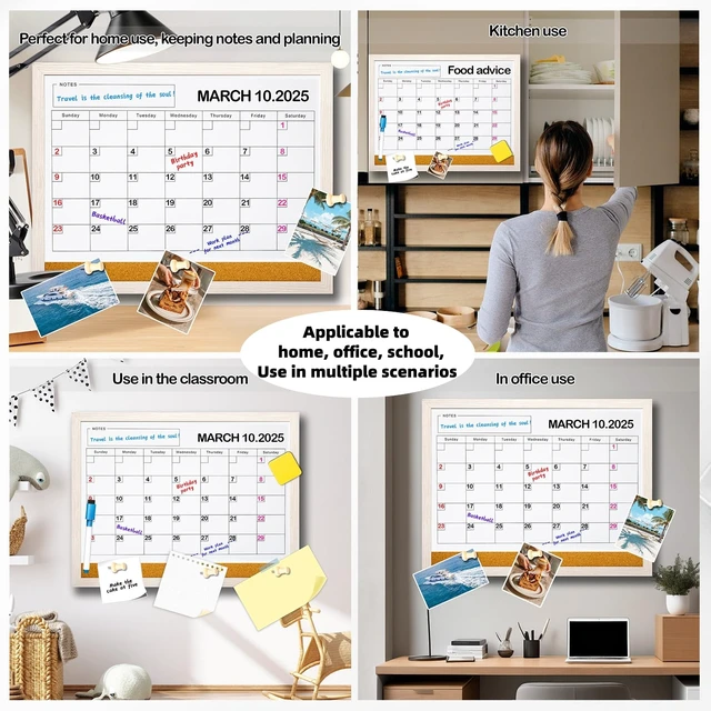 Alt view image 6 of 6 - Dry Erase Calendar Whiteboard for Wall - 17x13 Inch Magnetic Whiteboard, Reusable Monthly Planner Board for Home Office, Classroom, Teachers & Students (White)
