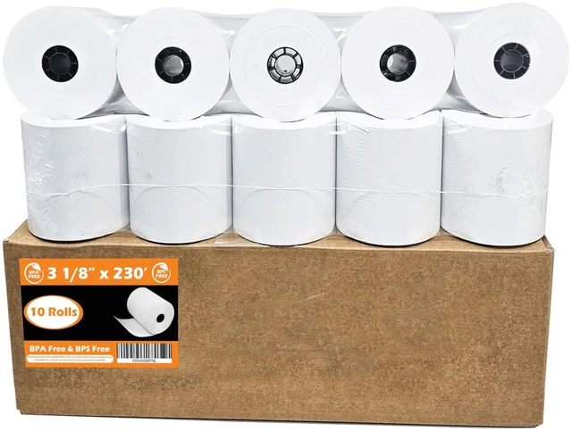Main image of BPS Free & BPA Free Thermal Paper (10 Rolls) 3 1/8 x 230 Receipt Rolls fits all Clover POS Cash Register Printers, Star Micronics SCP700 TSP100 TSP300 TSP400 from