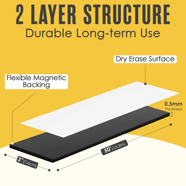 Alt view image 2 of 7 - Magnetic Strip, Magnetic Tape, 3 in x 50 Ft, Blank Strips for White Board Magnet Tape, Magnet Roll, Dry Erase Label, Write On Labels, Whiteboard Sheet, Dry Erase Sheet, Writable, Wipe Off