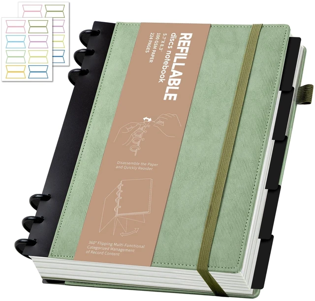 Main image of Refillable Journal Notebooks for Work, Journal for Women Men,Green 224 Page,5 Subject Notebook with Removable Dividers Tabs,100 GSM Thick Hardcover Notebooks for Note Taking Writing,6.1 x 8.3