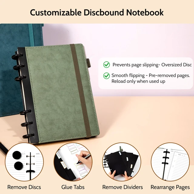 Alt view image 2 of 7 - Refillable Journal Notebooks for Work, Journal for Women Men,Green 224 Page,5 Subject Notebook with Removable Dividers Tabs,100 GSM Thick Hardcover Notebooks for Note Taking Writing,6.1 x 8.3