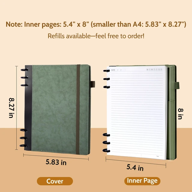 Alt view image 7 of 7 - Refillable Journal Notebooks for Work, Journal for Women Men,Green 224 Page,5 Subject Notebook with Removable Dividers Tabs,100 GSM Thick Hardcover Notebooks for Note Taking Writing,6.1 x 8.3