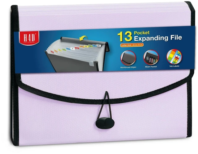 Main image of 13-Pocket Accordion File Organizer, Expanding File Folder, Pale Lilac Back Mesh Pocket, Letter Size Paper, Reinforced Edges, Large Capacity, Colorful Tabs, Waterproof, Document Organizer