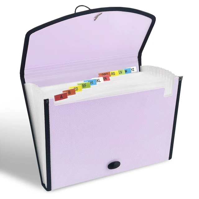 Alt view image 2 of 7 - 13-Pocket Accordion File Organizer, Expanding File Folder, Pale Lilac Back Mesh Pocket, Letter Size Paper, Reinforced Edges, Large Capacity, Colorful Tabs, Waterproof, Document Organizer