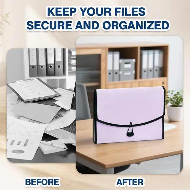 Alt view image 6 of 7 - 13-Pocket Accordion File Organizer, Expanding File Folder, Pale Lilac Back Mesh Pocket, Letter Size Paper, Reinforced Edges, Large Capacity, Colorful Tabs, Waterproof, Document Organizer
