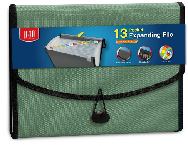 Main image of 13-Pocket Accordion File Organizer, Expanding File Folder, Sage Back Mesh Pocket, Letter Size Paper, Reinforced Edges, Large Capacity, Colorful Tabs, Waterproof, Document Organizer