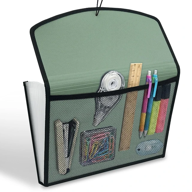 Alt view image 3 of 7 - 13-Pocket Accordion File Organizer, Expanding File Folder, Sage Back Mesh Pocket, Letter Size Paper, Reinforced Edges, Large Capacity, Colorful Tabs, Waterproof, Document Organizer