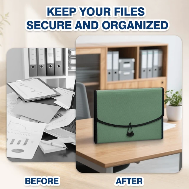 Alt view image 6 of 7 - 13-Pocket Accordion File Organizer, Expanding File Folder, Sage Back Mesh Pocket, Letter Size Paper, Reinforced Edges, Large Capacity, Colorful Tabs, Waterproof, Document Organizer