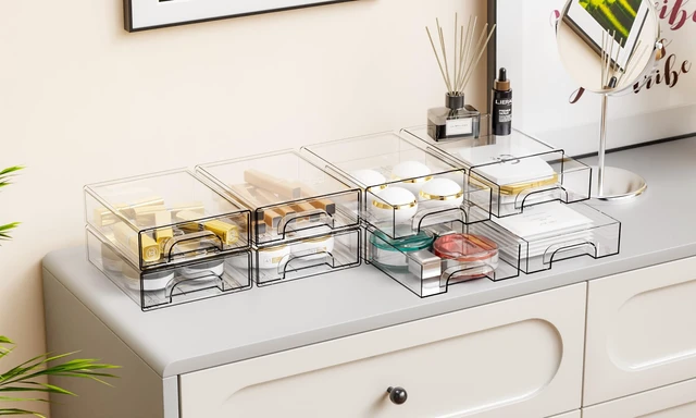 Alt view image 2 of 7 - 12 Pack Clear Stackable Storage Drawers,2.2'' Acrylic Drawer Organizers for Countertop,Office Supply Organizer and Makeup Organizer,Small Plastic Drawers For Pen,Art Crafts Storage,Stationary