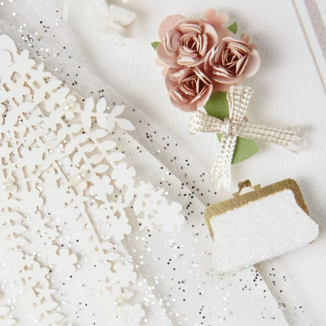 Alt view image 4 of 7 - Signature Wedding Card (Here Comes the Bride) Embellished dress and bouquet design, coordinating envelope, high quality paper, 5.0 x 7.2 in