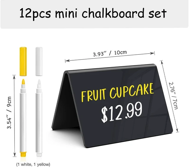 Alt view image 2 of 7 - Acrylic Mini Chalkboard Signs, 12 Pcs 4"x3" Small Food Labels for Party Buffet, Glossy Black Table Place Cards for Wedding, w/ 2 Wet Erase Markers