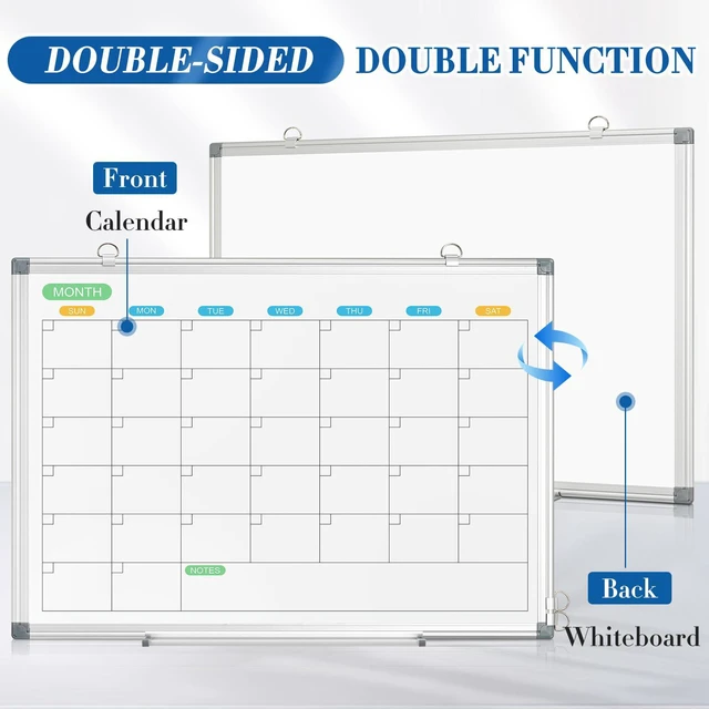 Alt view image 2 of 7 - Dry Erase Calendar Whiteboard for Wall, 36" x 24" Silver Frame Double-Sided Magnetic, Monthly White Board Calendar, Aluminum Frame, Hang Wall Mount for Home Office School