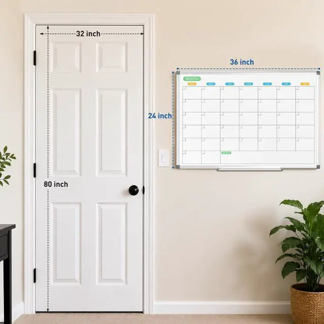 Alt view image 7 of 7 - Dry Erase Calendar Whiteboard for Wall, 36" x 24" Silver Frame Double-Sided Magnetic, Monthly White Board Calendar, Aluminum Frame, Hang Wall Mount for Home Office School