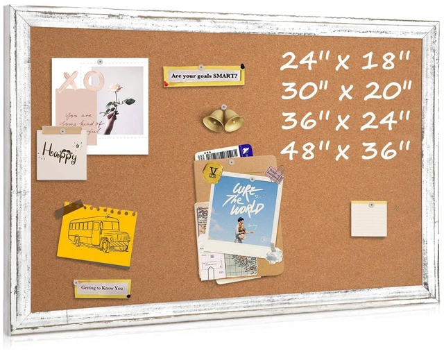 Main image of Cork Board Bulletin Board, 24"x18" Corkboard for Wall Rustic White Wooden Frame, Decorative Pin Board, Message Board, Notice Board, Vision Board for Home, Office, Kitchen