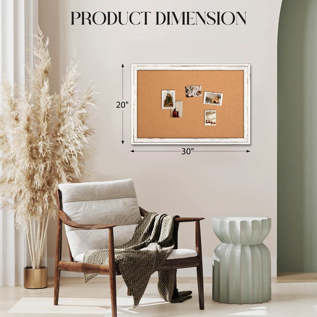 Alt view image 4 of 7 - Cork Board Bulletin Board, 30"x20" Corkboard for Wall Rustic White Wooden Frame, Decorative Pin Board, Message Board, Notice Board, Vision Board for Home, Office, Kitchen