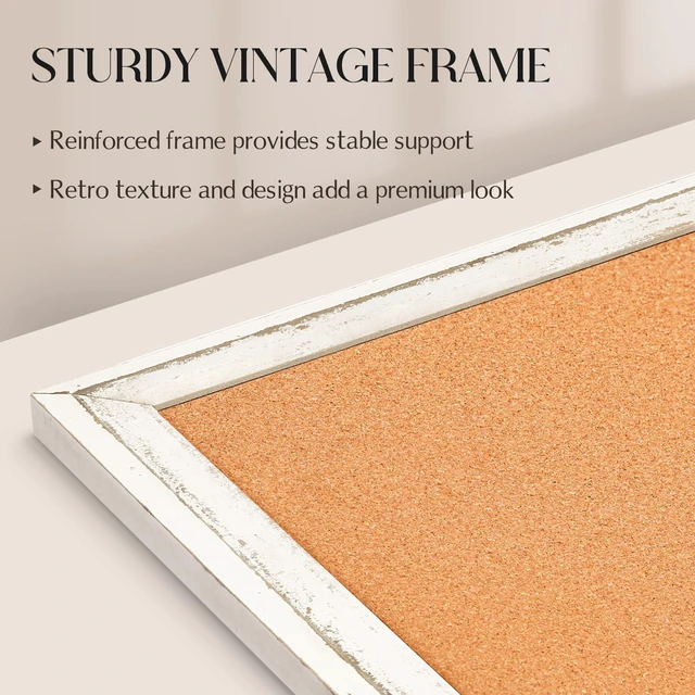 Alt view image 2 of 7 - Cork Board Bulletin Board, 30"x20" Corkboard for Wall Rustic White Wooden Frame, Decorative Pin Board, Message Board, Notice Board, Vision Board for Home, Office, Kitchen