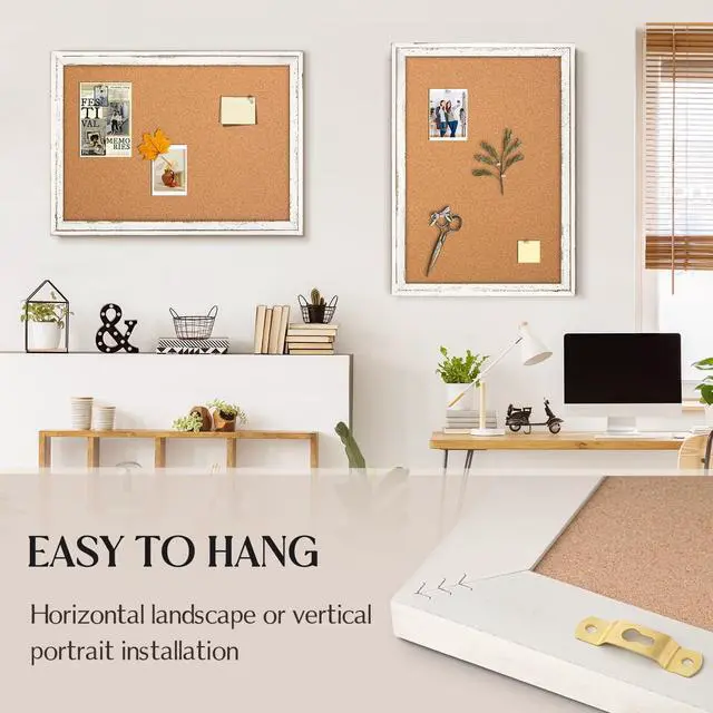 Alt view image 5 of 7 - Cork Board Bulletin Board, 24"x18" Corkboard for Wall Rustic White Wooden Frame, Decorative Pin Board, Message Board, Notice Board, Vision Board for Home, Office, Kitchen