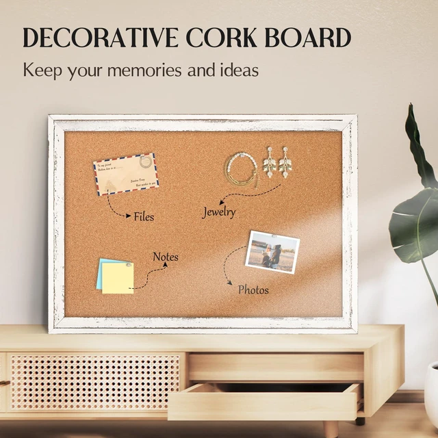 Alt view image 5 of 7 - Cork Board Bulletin Board, 30"x20" Corkboard for Wall Rustic White Wooden Frame, Decorative Pin Board, Message Board, Notice Board, Vision Board for Home, Office, Kitchen