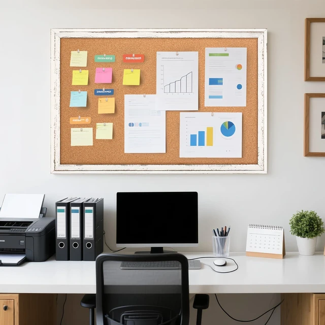 Alt view image 7 of 7 - Cork Board Bulletin Board, 30"x20" Corkboard for Wall Rustic White Wooden Frame, Decorative Pin Board, Message Board, Notice Board, Vision Board for Home, Office, Kitchen