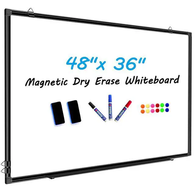 Main image of 48"x36" Magnetic White Board Dry Erase Wall Mount Whiteboard - Office Home Classrooms White Board Hanging Writing Board with Black Aluminum Frame