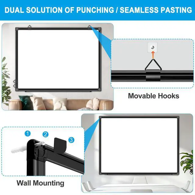 Alt view image 4 of 7 - 48"x36" Magnetic White Board Dry Erase Wall Mount Whiteboard - Office Home Classrooms White Board Hanging Writing Board with Black Aluminum Frame