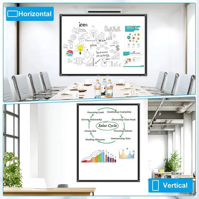 Alt view image 3 of 7 - 48"x36" Magnetic White Board Dry Erase Wall Mount Whiteboard - Office Home Classrooms White Board Hanging Writing Board with Black Aluminum Frame
