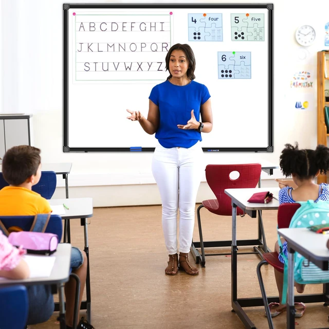 Alt view image 6 of 7 - 48"x36" Magnetic White Board Dry Erase Wall Mount Whiteboard - Office Home Classrooms White Board Hanging Writing Board with Black Aluminum Frame