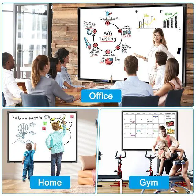 Alt view image 7 of 7 - 48"x36" Magnetic White Board Dry Erase Wall Mount Whiteboard - Office Home Classrooms White Board Hanging Writing Board with Black Aluminum Frame