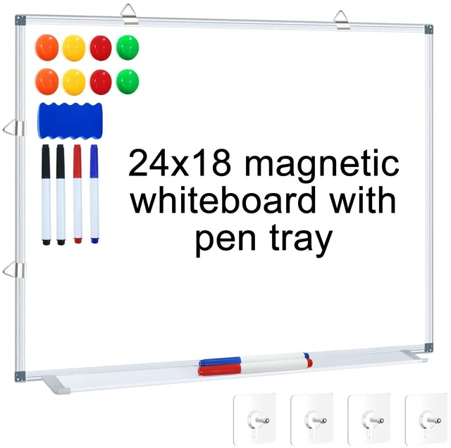 Main image of Magnetic Whiteboard 24" x 18" Dry Erase White Board for Wall, Hanging Mounted Whiteboard with Aluminum Marker Tray