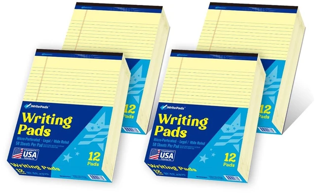 Main image of Legal Pad, 8.5 x 11, Wide Ruled, Canary Paper, 48-Pack, 50 Sheets Per Pad, Micro-Perforated Notepad, Made in USA
