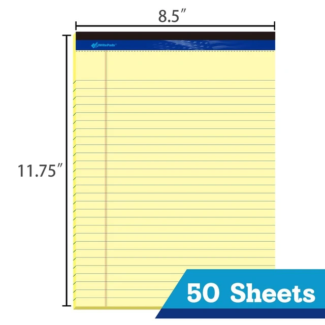 Alt view image 2 of 5 - Legal Pad, 8.5 x 11, Wide Ruled, Canary Paper, 48-Pack, 50 Sheets Per Pad, Micro-Perforated Notepad, Made in USA