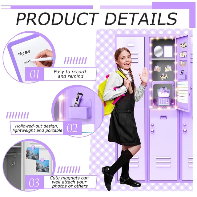Alt view image 4 of 7 - 11 Pcs Back to School Locker Accessories Kit, Purple, Classic Locker Shelf Magnetic Mirror Rug Weekly Schedule Whiteboard Pen Holder Marker and More, Locker Decor and Storage Needs